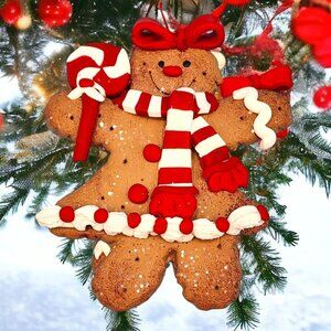 Kurt S. Adler Gingerbread Girl Peppermint Sucker Ornament Faux Cookie Fake Bake